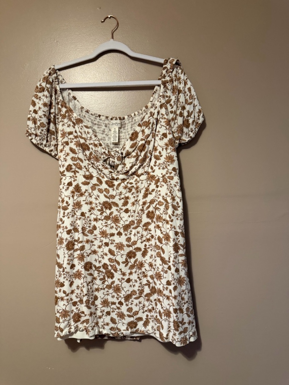 Jessica Simpson White Mini Dress with Brown Floral Print
